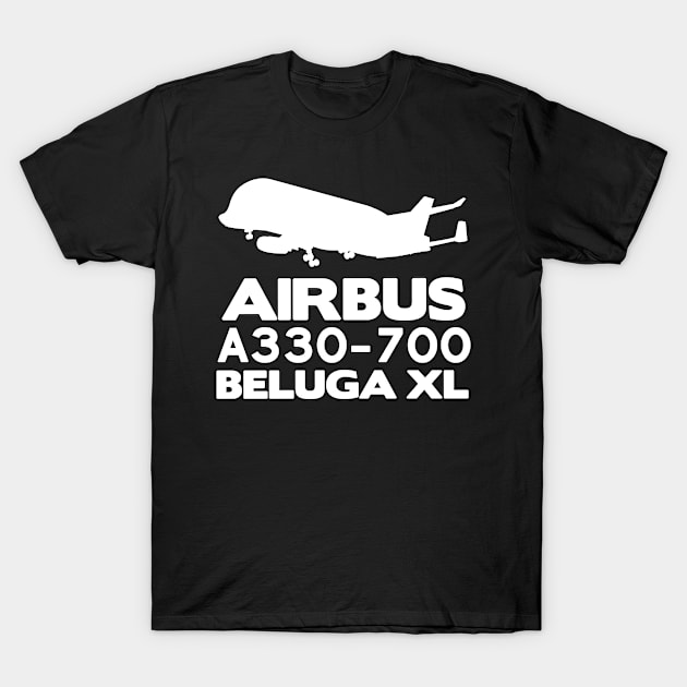 Airbus A330-700 Beluga XL Silhouette Print (White) T-Shirt by TheArtofFlying